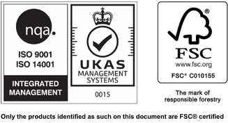 ISO 9001 and ISO 14001 certified (UKAS accredited), FSC certified