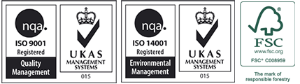 Certifikované podľa ISO 9001 a ISO 14001 (akreditácia UKAS), certifikát FSC